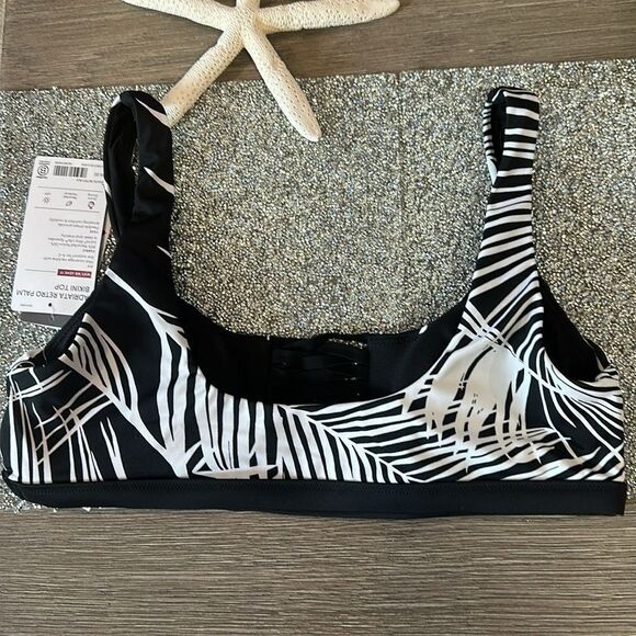 ATHLETA Adriata swim bikini top Large NEW‎ BLACK WHITE PALM - Picture 6 of 6